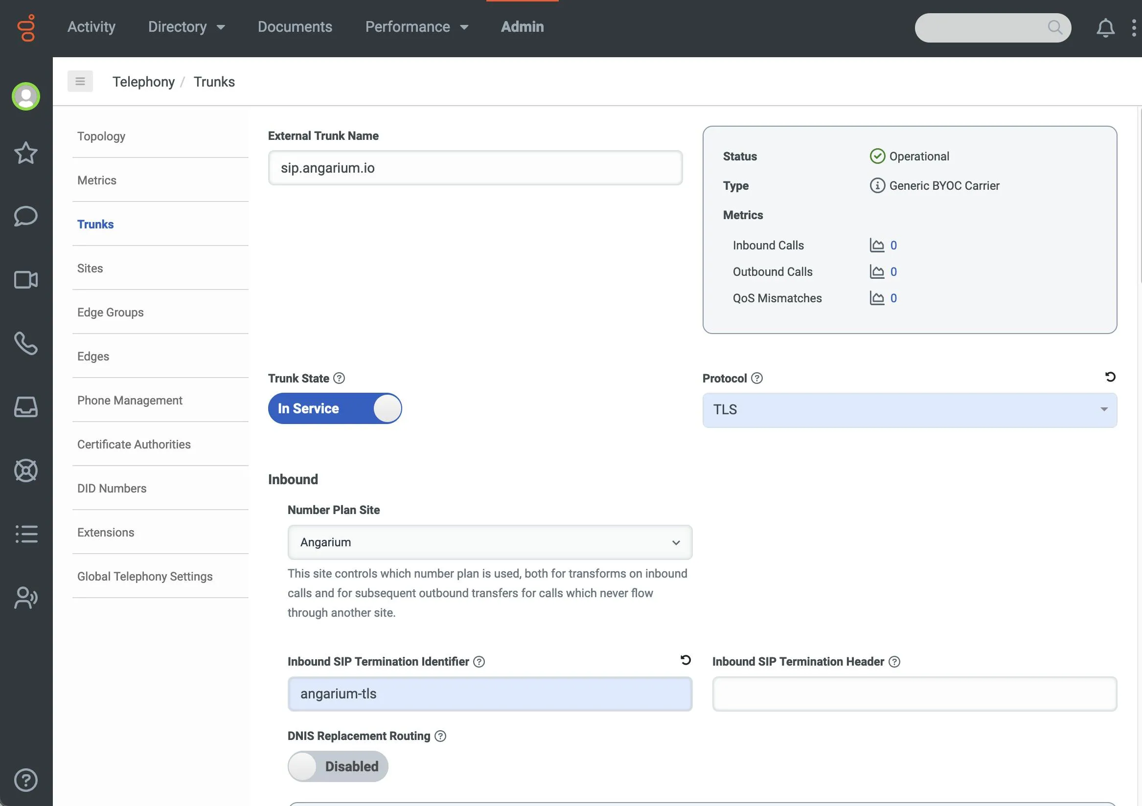 Genesys Secured SIP Trunk